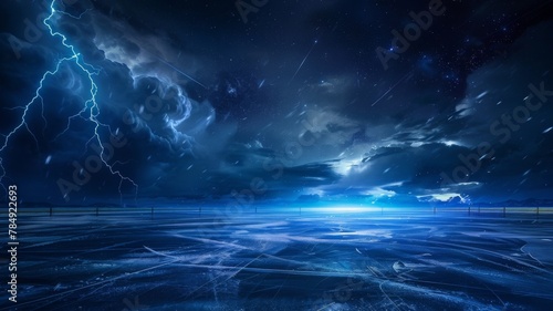 Dramatic Thunderstorm Over Stormy Seascape with Copy Space for Wallpaper or Background