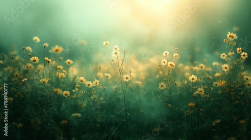 Wildflowers at Sunrise, Yellow Blossoms, Magical Morning Meadow