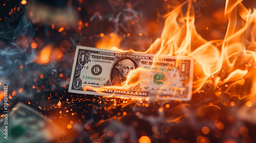 burning dollar notes wasting money concept 