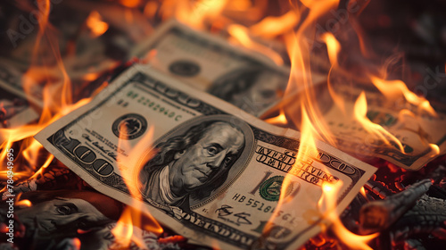 burning dollar notes wasting money concept 