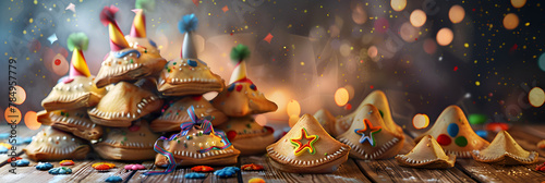 Purim Party Holiday Background Illustration, Celebration of Color Colorful Confetti and Bokeh on a Carnival Background