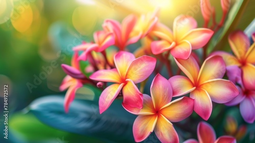 Vibrant tropical flower background illustration colorful paradise, botanical orchid, plumeria frangipani vibrant tropical flower background