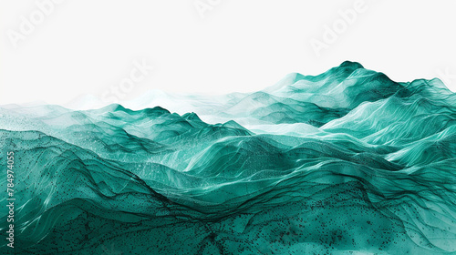 A majestic abstract line art in rich emerald green, evoking the depth and mystery of the ocean, isolated on a white background.