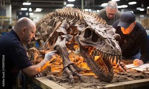 Men Working on Dinosaur Skeleton