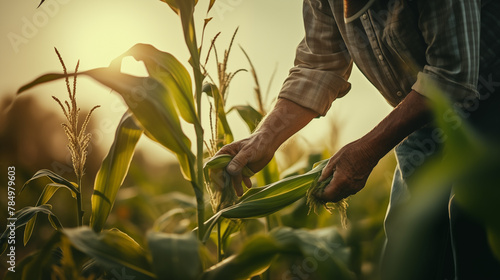 Farmer checks corn sprouts