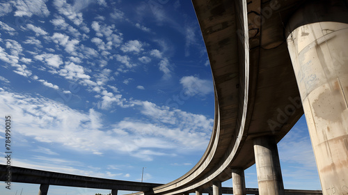 Highway viaduct overpass with blue sky and white clouds