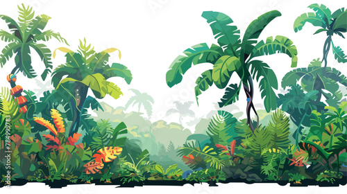 A jungle scene with plants that have robotic limbs Fl