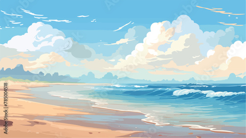 A serene beach scene with waves gently lapping at the