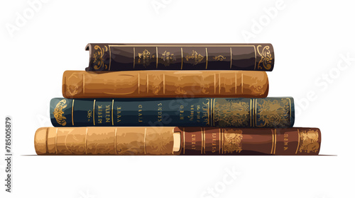 A stack of old books with leather bindings and gold