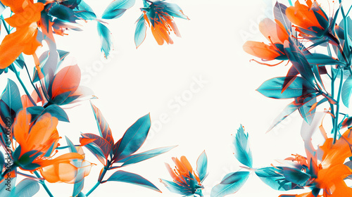 Tangerine and blue florals in white frame, symbolizing digital bloom.