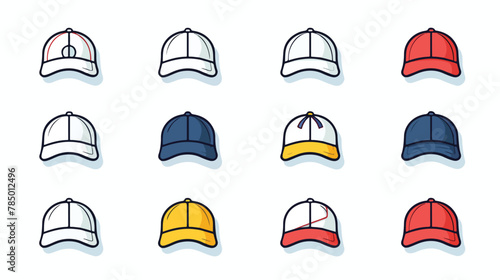 Baseball cap line icon set modern flat vector Vector