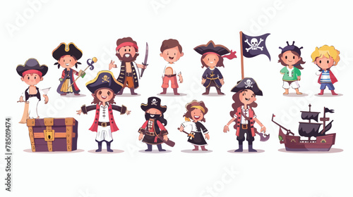 Pirate kids rascals girls and boys in hats and bandana