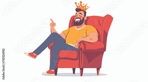 Smiling bearded man pretending to be a modern king 