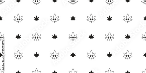 Weed seamless pattern cannabis leaves eye cartoon Marijuana leaf vector scarf isolated plant flower tile background gift wrapping paper repeat wallpaper illustration design