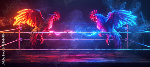 cockfighting on the neon boxing ring