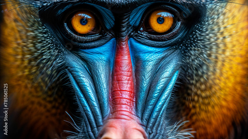 Closeup of a colourful mandrill face