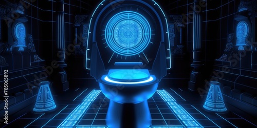 Neon-lit modern toilet, showcasing innovative lighting design for a unique ambiance.