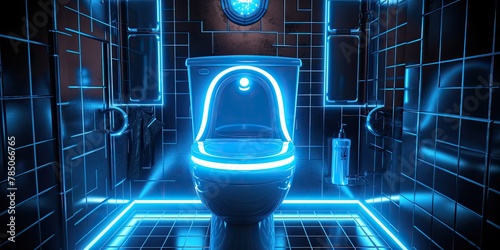 Stylish toilet with sleek neon lighting, blending functionality with modern aesthetics.