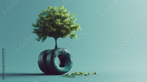 Rubber tree growing on car tires