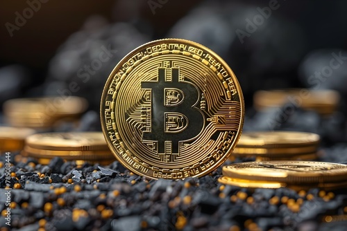 Shining Bitcoin: The Beacon of Blockchain Revolution. Concept Cryptocurrency, Bitcoin, Blockchain Technology, Financial Innovation, Digital Assets