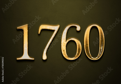 Old gold effect of 1760 number with 3D glossy style Mockup. 