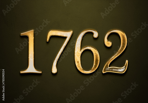 Old gold effect of 1762 number with 3D glossy style Mockup. 