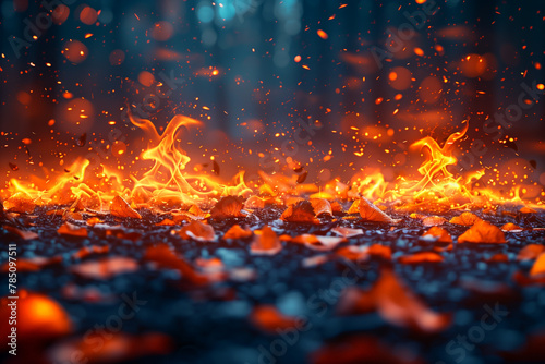 Intense fire burning in forest nature wallpaper background
