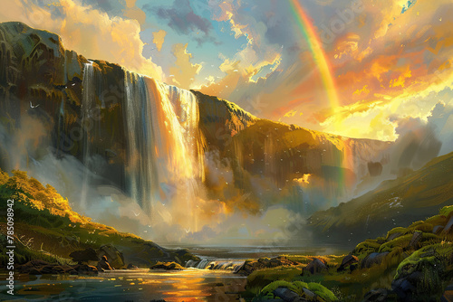 Generative ai on theme of beautiful majestic waterfall in natural nature, national park attraction