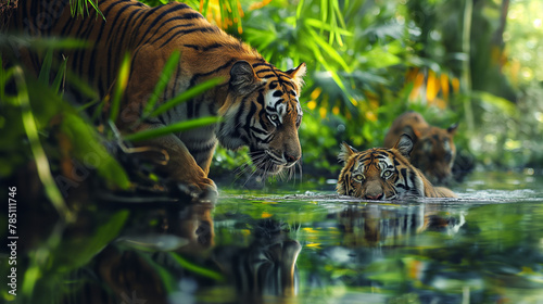 Tiger,Majestic wildlife in their natural habitat, underscored by conservation efforts to preserve biodiversity