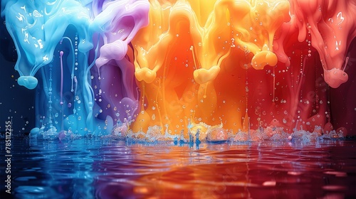 The ecstatic and colorful images created by the melting of colorful paint in the water. Generative AI.