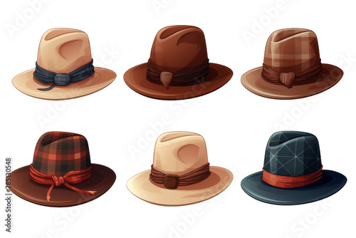 Symphony of Style: Hats Galore on White Canvas. On White or PNG Transparent Background.
