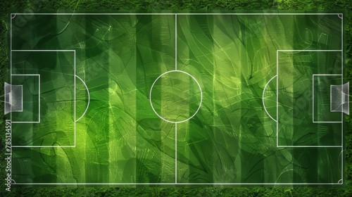 Modern illustration of realistic soccer pitch center. White lines and circle drawn on green grass in soccer field center. Turf texture background. Sport match or competition venue.