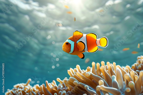 Bright orange clownfish dart among colorful coral reefs in the ocean, while another finds a cozy home in a colorful aquarium
