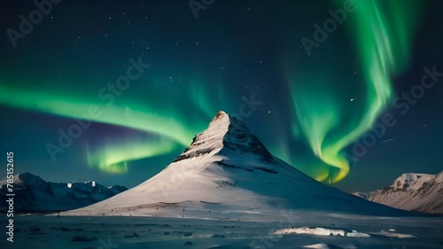 AI generated illustration of Aurora borealis illuminating Icelandic mountains