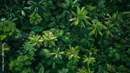 Tropical forest canopy, vibrant greens, close-up, straight-on shot, lush, humid day 