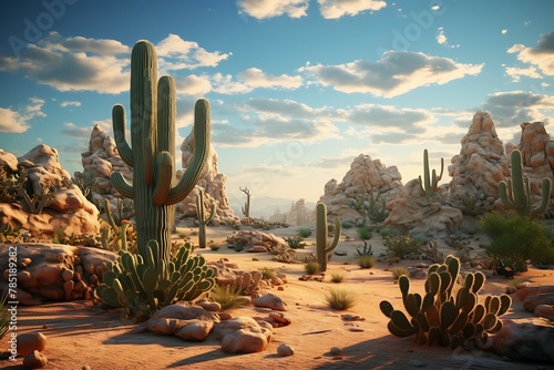 Desert landscape with saguaro cactus