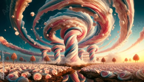 the marshmallow cyclone sweeps across the horizon, its sugarcoated tendrils intertwine with the sky