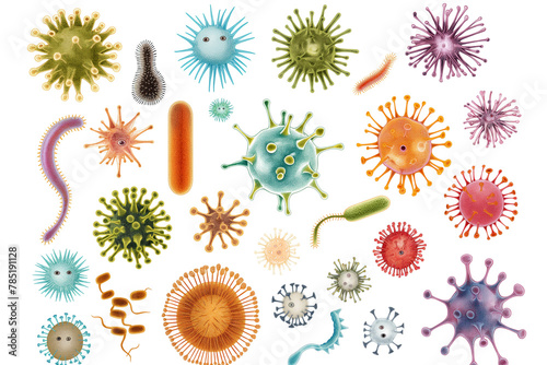 Virus, bacteria, and germs isolated on a white background