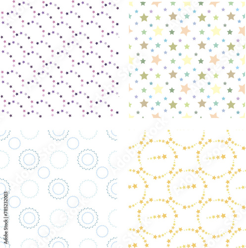 Collection with seamless patterns with creative stars on white background. Vector image.