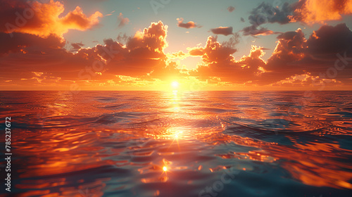 Radiant Sea with Sun Reflections, Radiant sunsets over calm ocean waters octane rend 