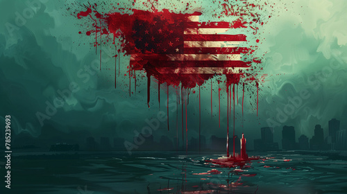Bandera de Estados Unidos manchada de sangre