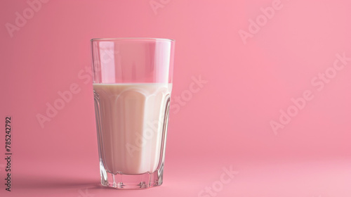 Glass of Milk on Pink Background - Dairy Beverage Simplicity. World Milk Day