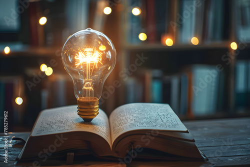 World intellectual property day and education concept with innovative light bulb on book with doodle.