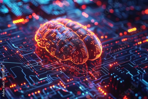 Green-background computer display presenting an intricate image of a brain. Digital representation of neural functions