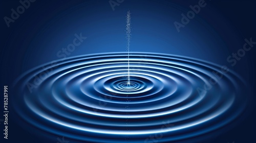  A blue ripple in the water with a single drop emerging from its center, followed by another drop originating from the same point