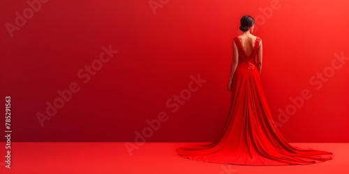Captivating Woman in Regal Red Carpet Dress Radiating Elegance and Glamour