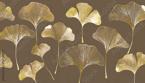 Złote liście miłorzębu na brązowym tle