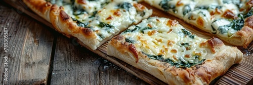 Square Khachapuri, Traditional Hachapuri, Delicious Tender Dough with Spinach, Melted Cheese