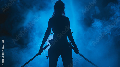 Dark black silhouette fantasy woman warrior assassin 