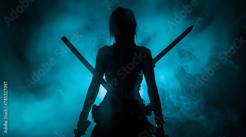Dark black silhouette fantasy woman warrior assassin 